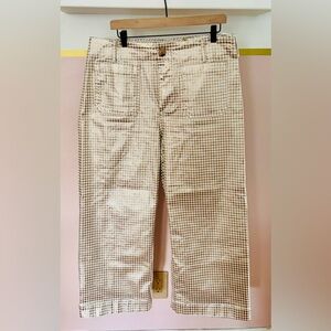 Anthropologie Wide Leg Pants in Beige and White Houndstooth